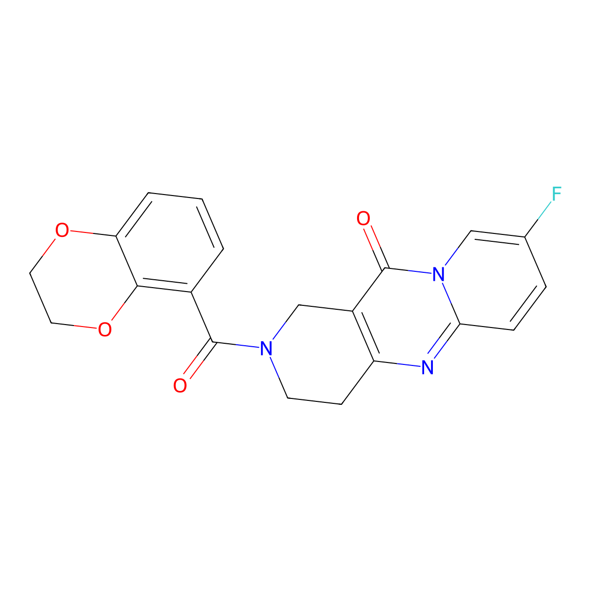 2-(2,3-dihydrobenzo[b][1,4]dioxine-5-carbonyl)-8-fluoro-3,4-dihydro-1H-dipyrido[1,2-a:4',3'-d]pyrimidin-11(2H)-one molecular structure, CAS 2034507-90-7