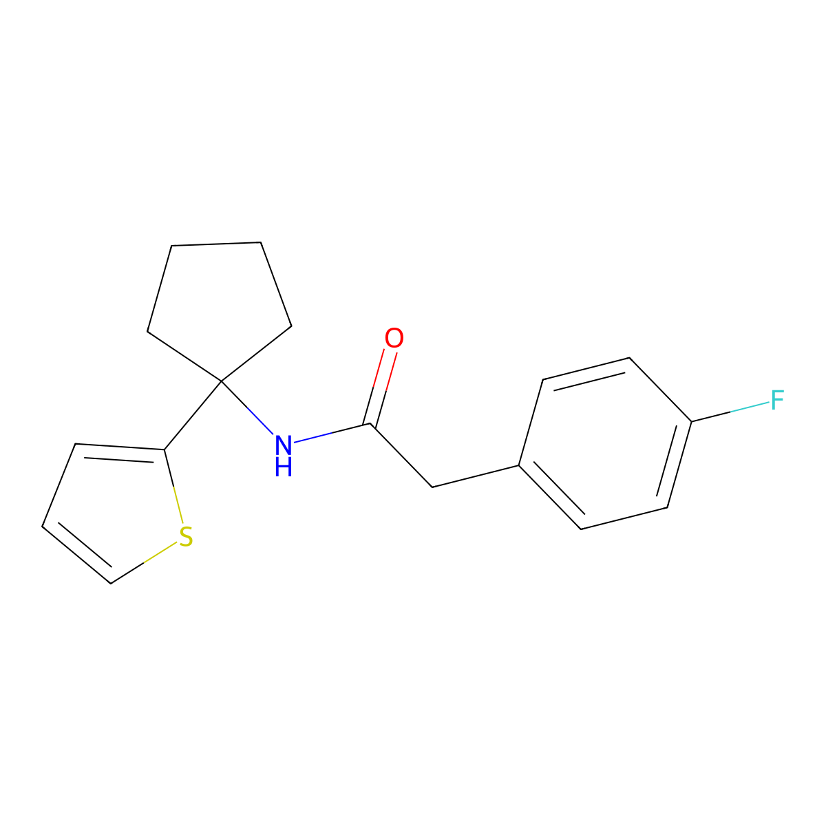 2-(4-fluorophenyl)-N-(1-(thiophen-2-yl)cyclopentyl)acetamide molecular structure, CAS 2034507-93-0