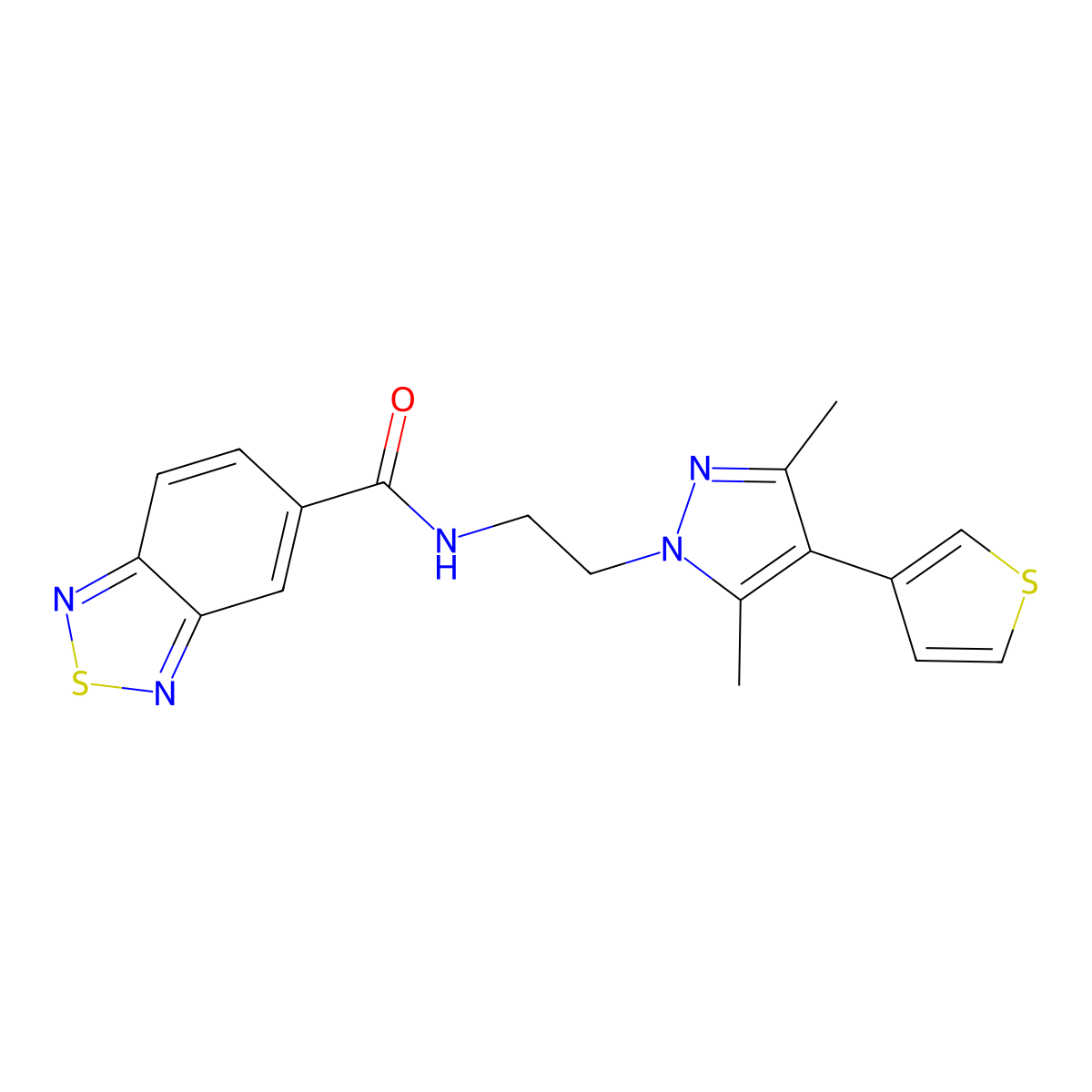 N-(2-(3,5-dimethyl-4-(thiophen-3-yl)-1H-pyrazol-1-yl)ethyl)benzo[c][1,2,5]thiadiazole-5-carboxamide molecular structure, CAS 2034507-95-2