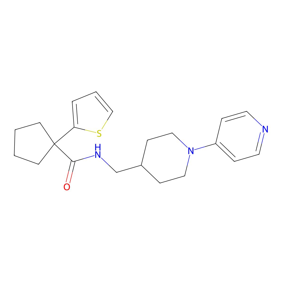 N-((1-(pyridin-4-yl)piperidin-4-yl)methyl)-1-(thiophen-2-yl)cyclopentanecarboxamide molecular structure, CAS 2034507-96-3