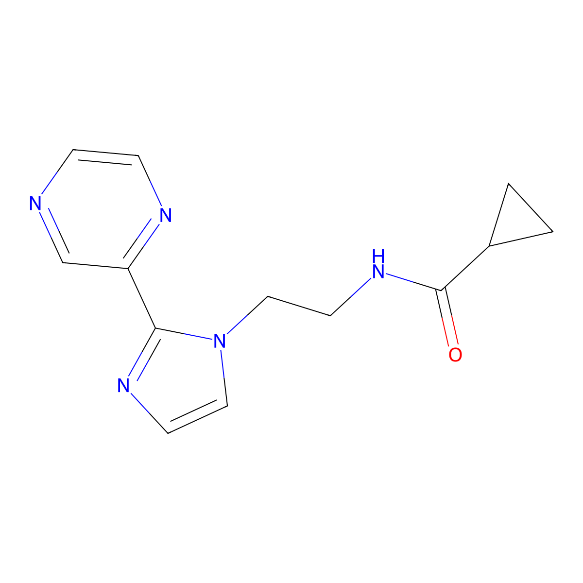 N-{2-[2-(pyrazin-2-yl)-1H-imidazol-1-yl]ethyl}cyclopropanecarboxamide molecular structure, CAS 2034507-99-6