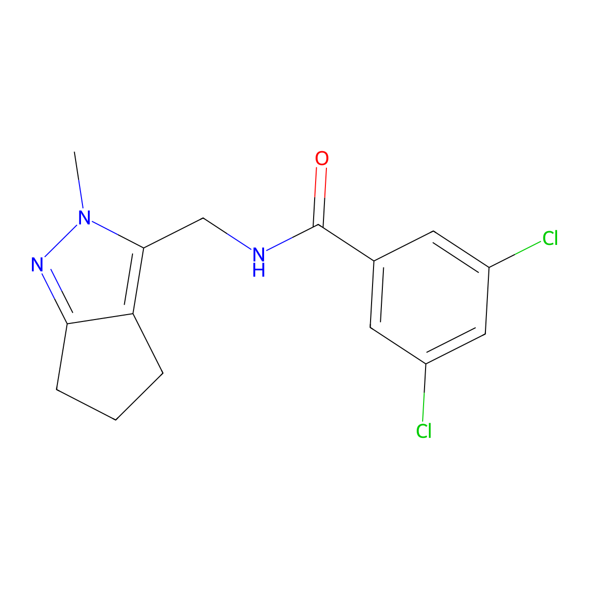3,5-dichloro-N-((2-methyl-2,4,5,6-tetrahydrocyclopenta[c]pyrazol-3-yl)methyl)benzamide molecular structure, CAS 2034508-00-2