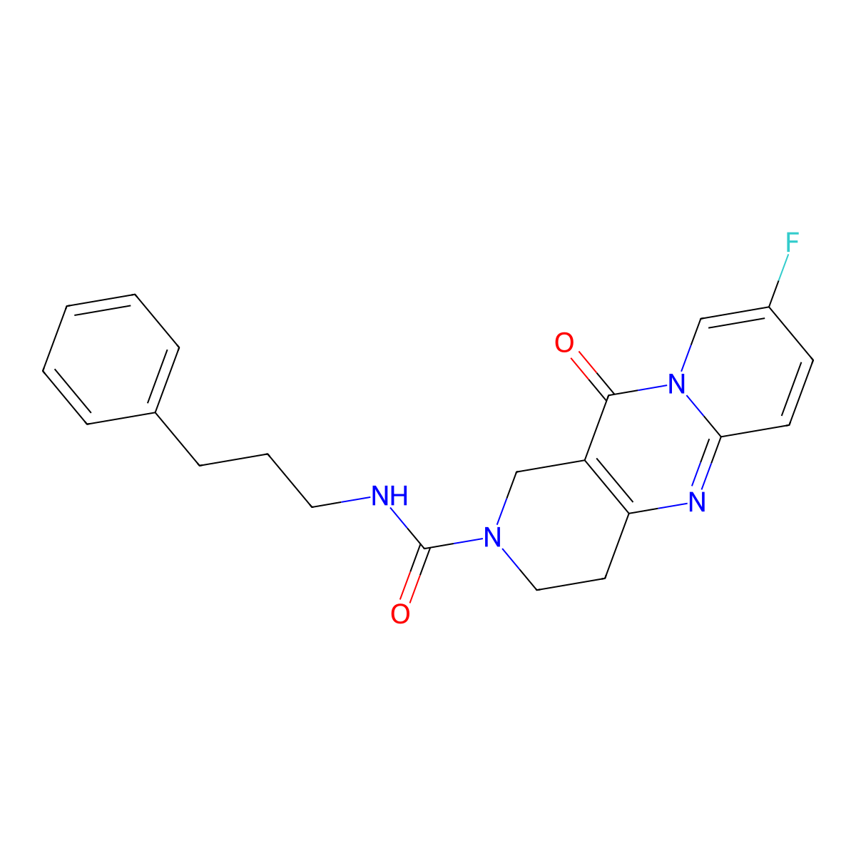 8-fluoro-11-oxo-N-(3-phenylpropyl)-3,4-dihydro-1H-dipyrido[1,2-a:4',3'-d]pyrimidine-2(11H)-carboxamide molecular structure, CAS 2034508-01-3