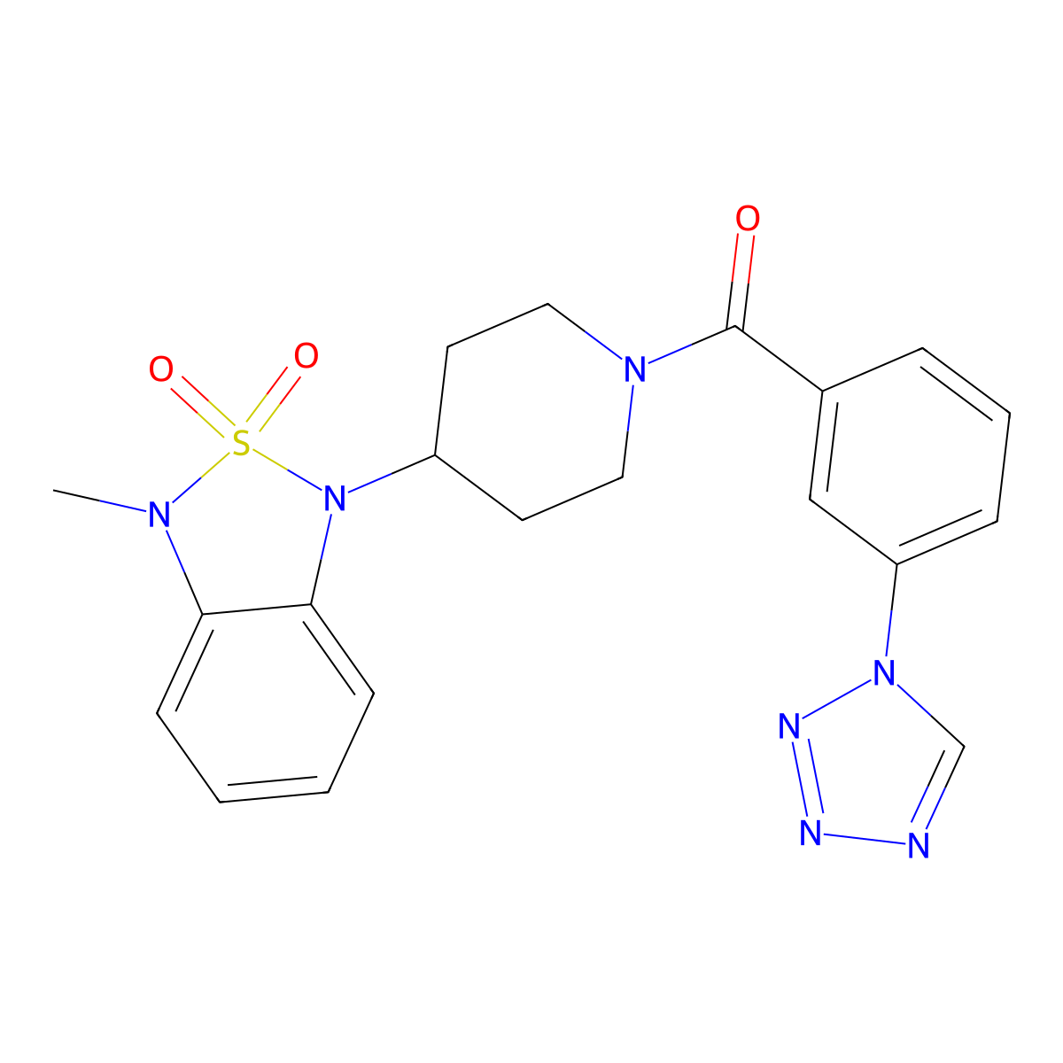 (3-(1H-tetrazol-1-yl)phenyl)(4-(3-methyl-2,2-dioxidobenzo[c][1,2,5]thiadiazol-1(3H)-yl)piperidin-1-yl)methanone molecular structure, CAS 2034508-09-1