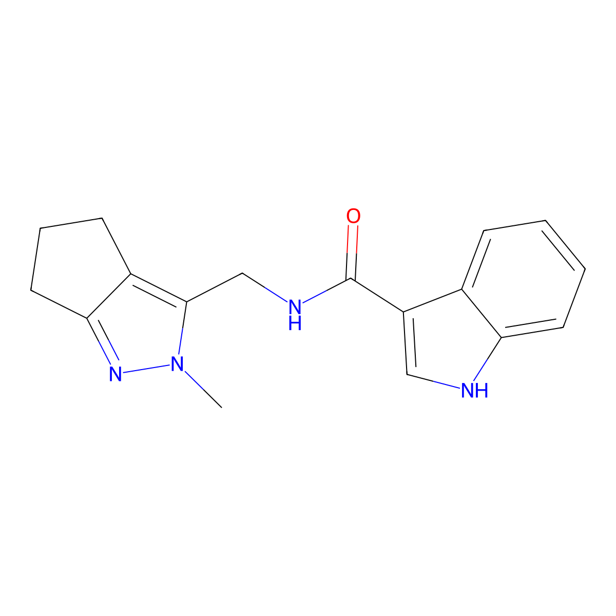 N-((2-methyl-2,4,5,6-tetrahydrocyclopenta[c]pyrazol-3-yl)methyl)-1H-indole-3-carboxamide molecular structure, CAS 2034508-10-4