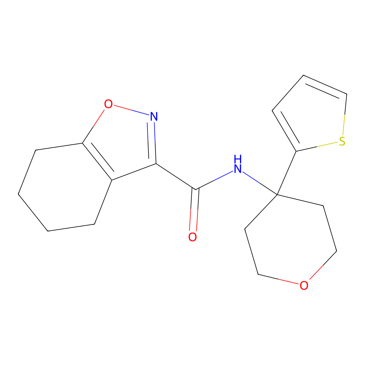 N-[4-(thiophen-2-yl)oxan-4-yl]-4,5,6,7-tetrahydro-1,2-benzoxazole-3-carboxamide molecular structure, CAS 2034508-13-7
