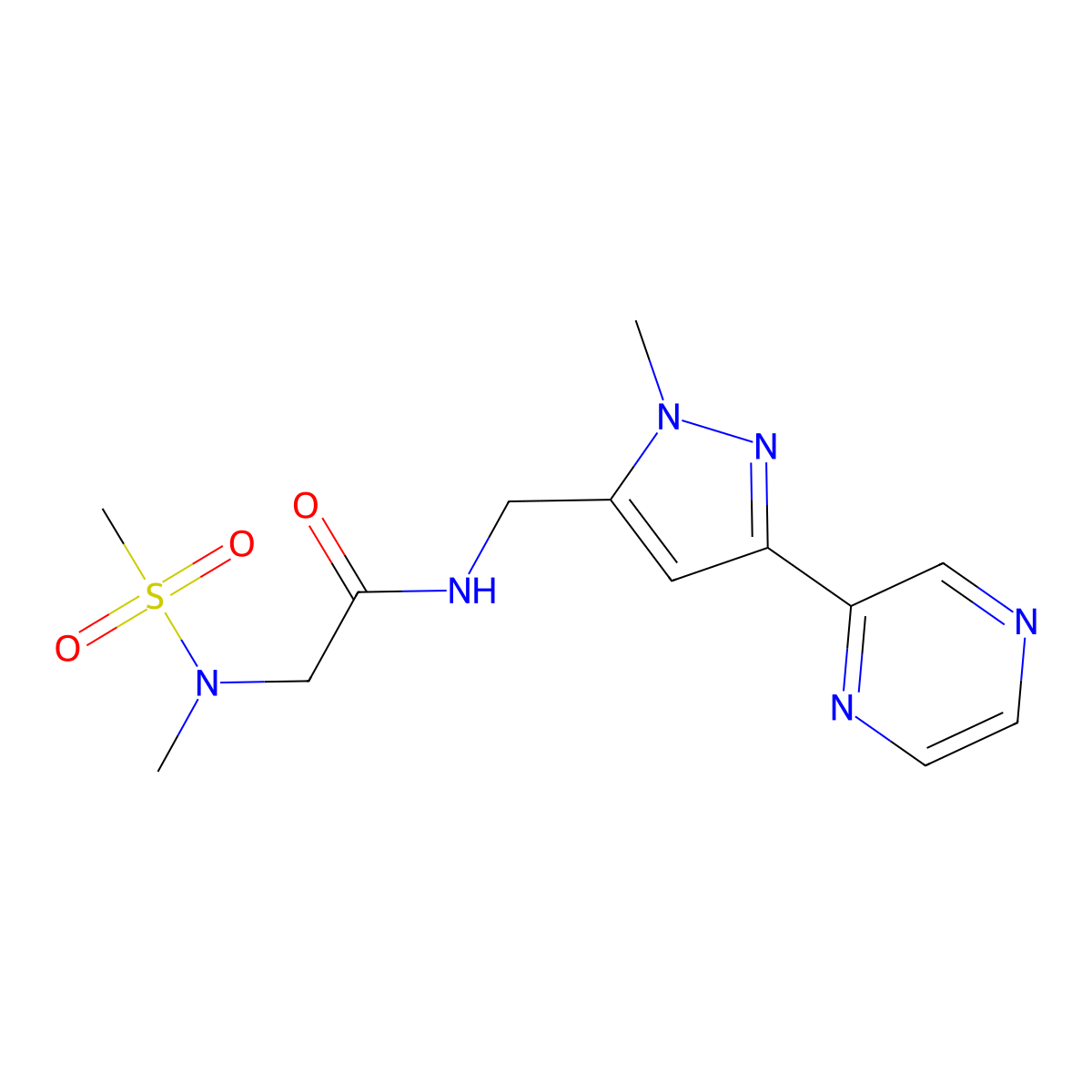 N-{[1-methyl-3-(pyrazin-2-yl)-1H-pyrazol-5-yl]methyl}-2-(N-methylmethanesulfonamido)acetamide molecular structure, CAS 2034508-17-1