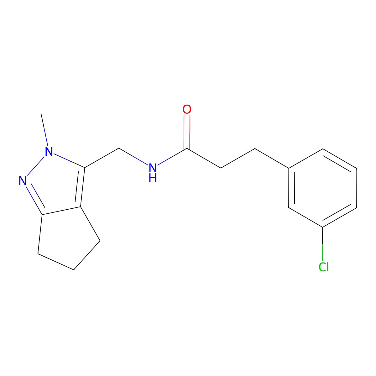 3-(3-chlorophenyl)-N-((2-methyl-2,4,5,6-tetrahydrocyclopenta[c]pyrazol-3-yl)methyl)propanamide molecular structure, CAS 2034508-18-2