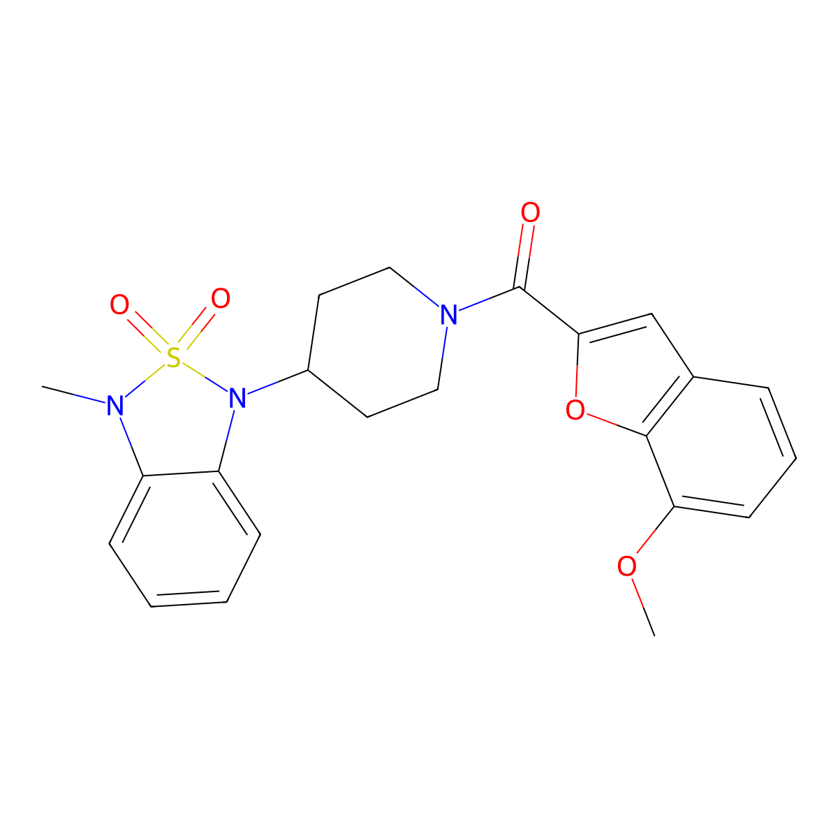 (7-methoxybenzofuran-2-yl)(4-(3-methyl-2,2-dioxidobenzo[c][1,2,5]thiadiazol-1(3H)-yl)piperidin-1-yl)methanone molecular structure, CAS 2034508-21-7