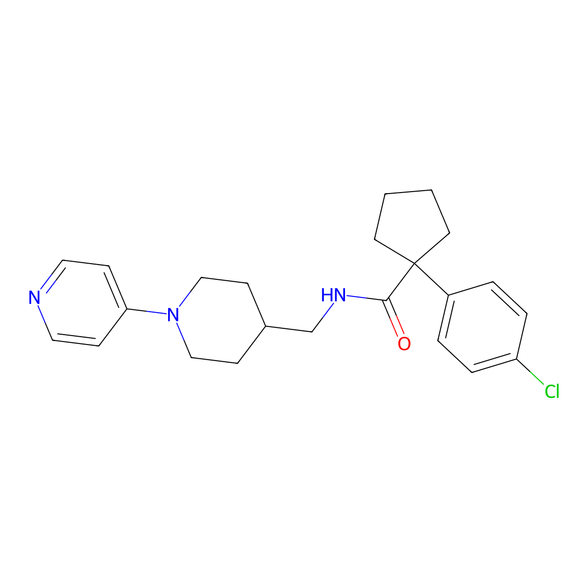 1-(4-chlorophenyl)-N-((1-(pyridin-4-yl)piperidin-4-yl)methyl)cyclopentanecarboxamide molecular structure, CAS 2034508-22-8
