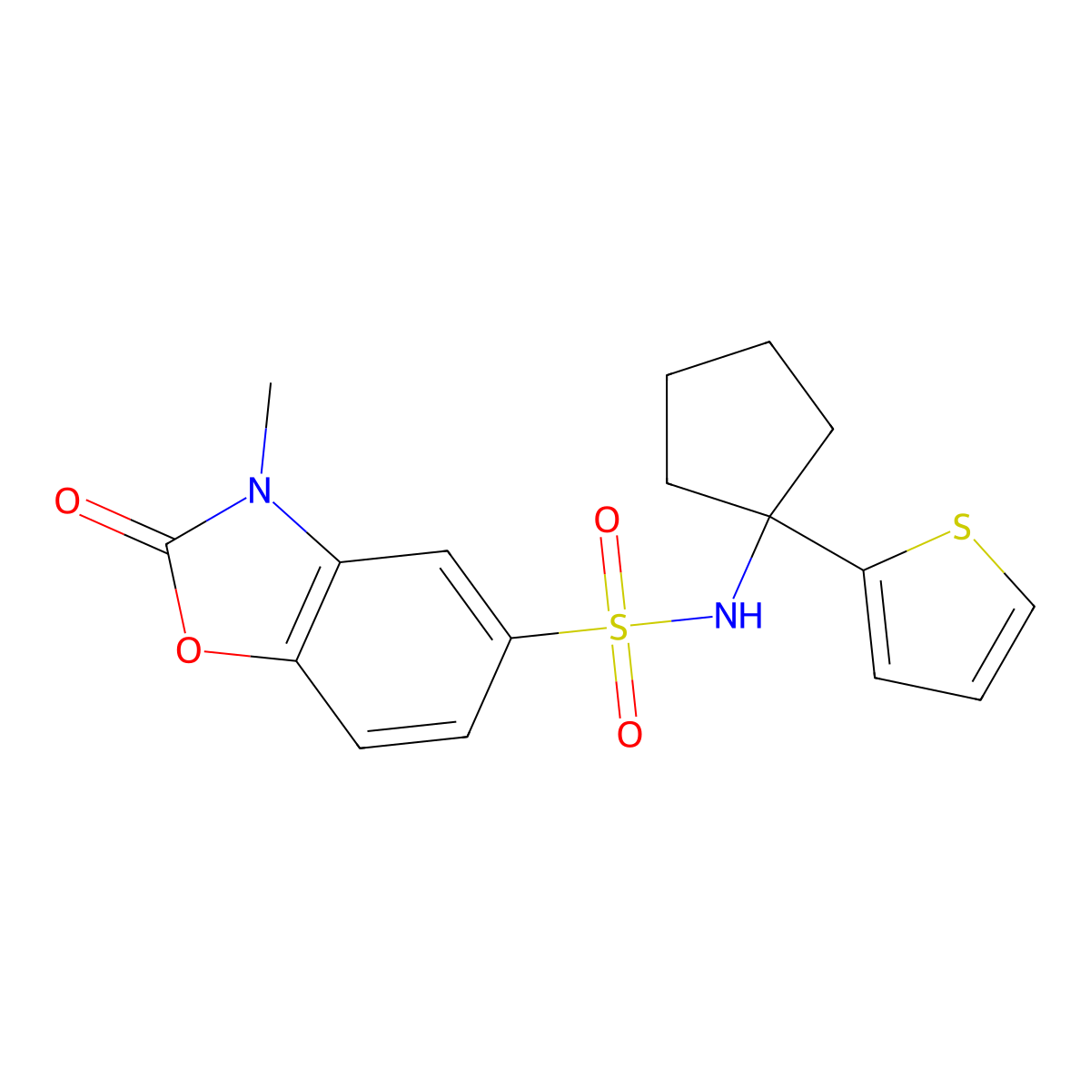 3-methyl-2-oxo-N-(1-(thiophen-2-yl)cyclopentyl)-2,3-dihydrobenzo[d]oxazole-5-sulfonamide molecular structure, CAS 2034508-25-1