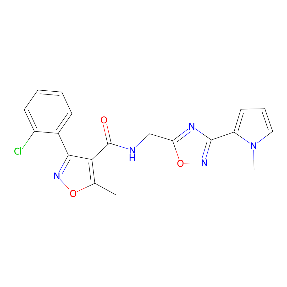 3-(2-chlorophenyl)-5-methyl-N-((3-(1-methyl-1H-pyrrol-2-yl)-1,2,4-oxadiazol-5-yl)methyl)isoxazole-4-carboxamide molecular structure, CAS 2034508-26-2