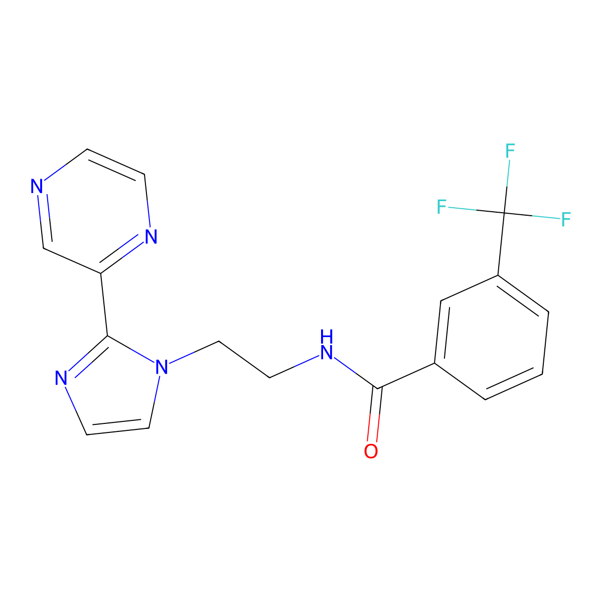 N-(2-(2-(pyrazin-2-yl)-1H-imidazol-1-yl)ethyl)-3-(trifluoromethyl)benzamide molecular structure, CAS 2034508-27-3