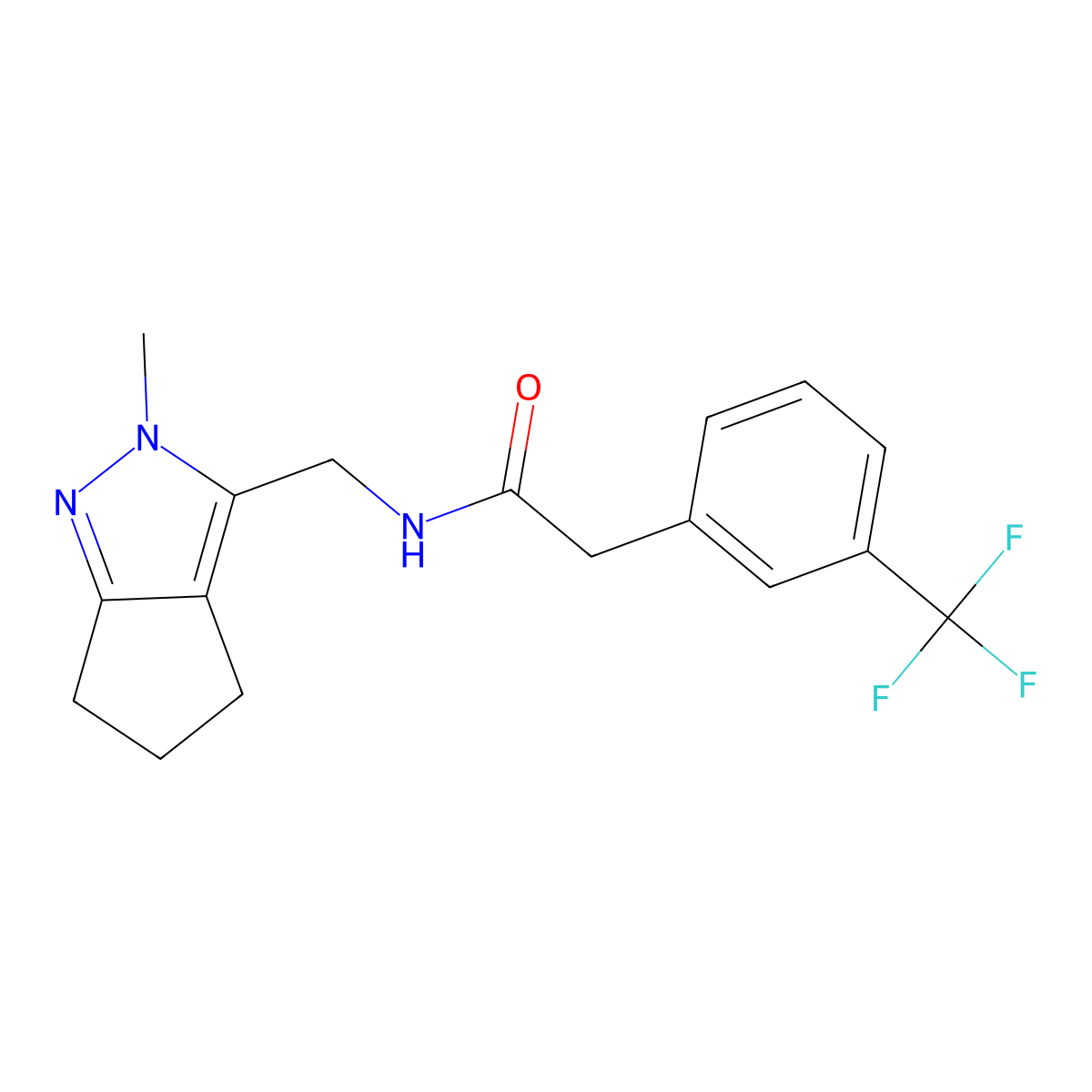 N-((2-methyl-2,4,5,6-tetrahydrocyclopenta[c]pyrazol-3-yl)methyl)-2-(3-(trifluoromethyl)phenyl)acetamide molecular structure, CAS 2034508-28-4