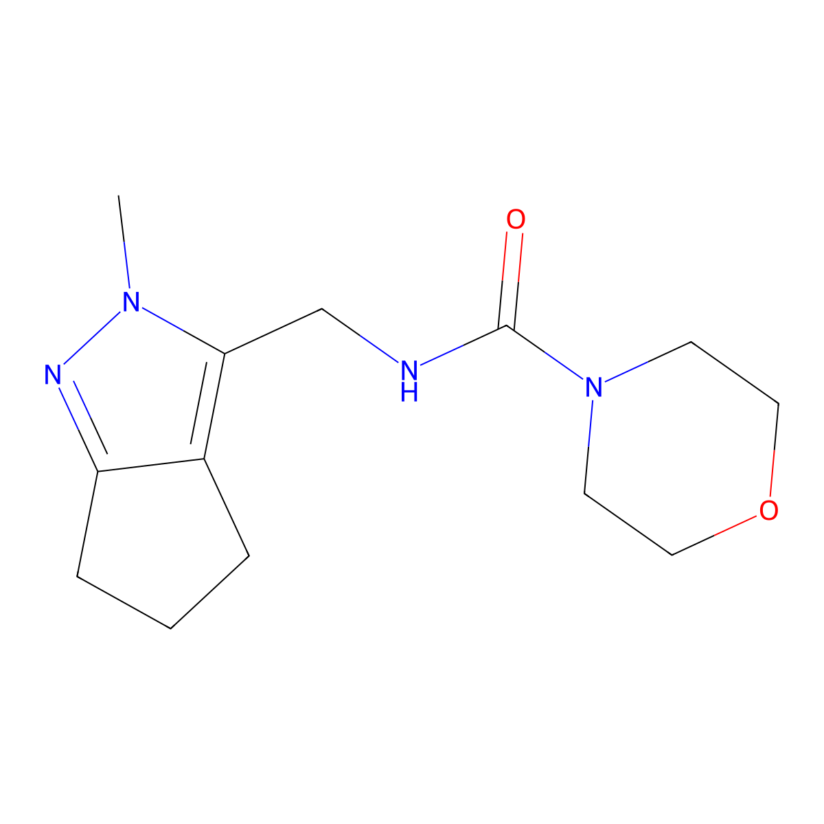 N-((2-methyl-2,4,5,6-tetrahydrocyclopenta[c]pyrazol-3-yl)methyl)morpholine-4-carboxamide molecular structure, CAS 2034508-35-3