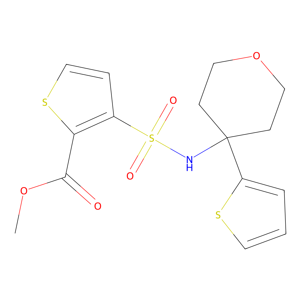 methyl 3-(N-(4-(thiophen-2-yl)tetrahydro-2H-pyran-4-yl)sulfamoyl)thiophene-2-carboxylate molecular structure, CAS 2034508-40-0