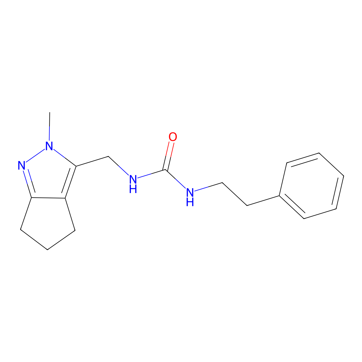 1-((2-Methyl-2,4,5,6-tetrahydrocyclopenta[c]pyrazol-3-yl)methyl)-3-phenethylurea molecular structure, CAS 2034508-41-1