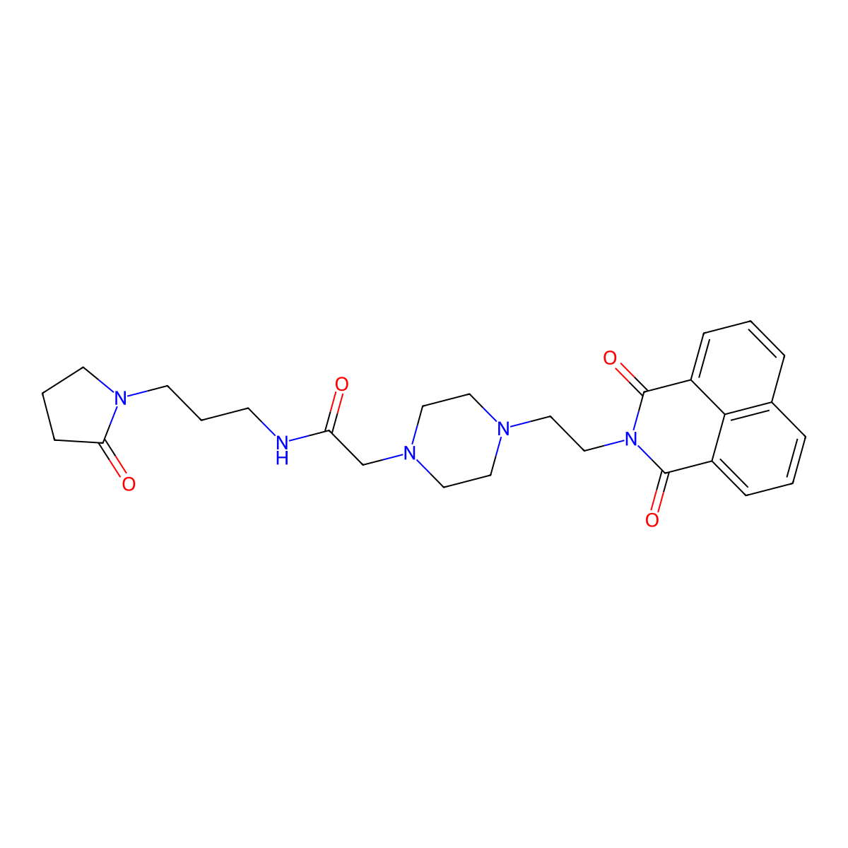 2-(4-(2-(1,3-dioxo-1H-benzo[de]isoquinolin-2(3H)-yl)ethyl)piperazin-1-yl)-N-(3-(2-oxopyrrolidin-1-yl)propyl)acetamide molecular structure, CAS 2034508-50-2