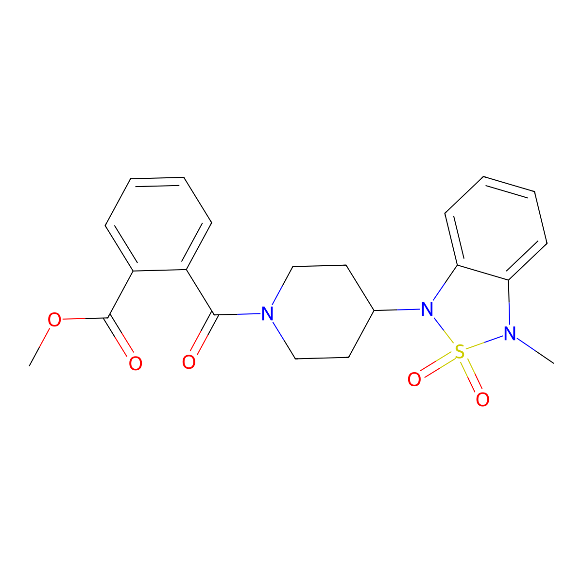 Methyl 2-[4-(3-methyl-2,2-dioxo-1,3-dihydro-2lambda6,1,3-benzothiadiazol-1-yl)piperidine-1-carbonyl]benzoate molecular structure, CAS 2034508-53-5