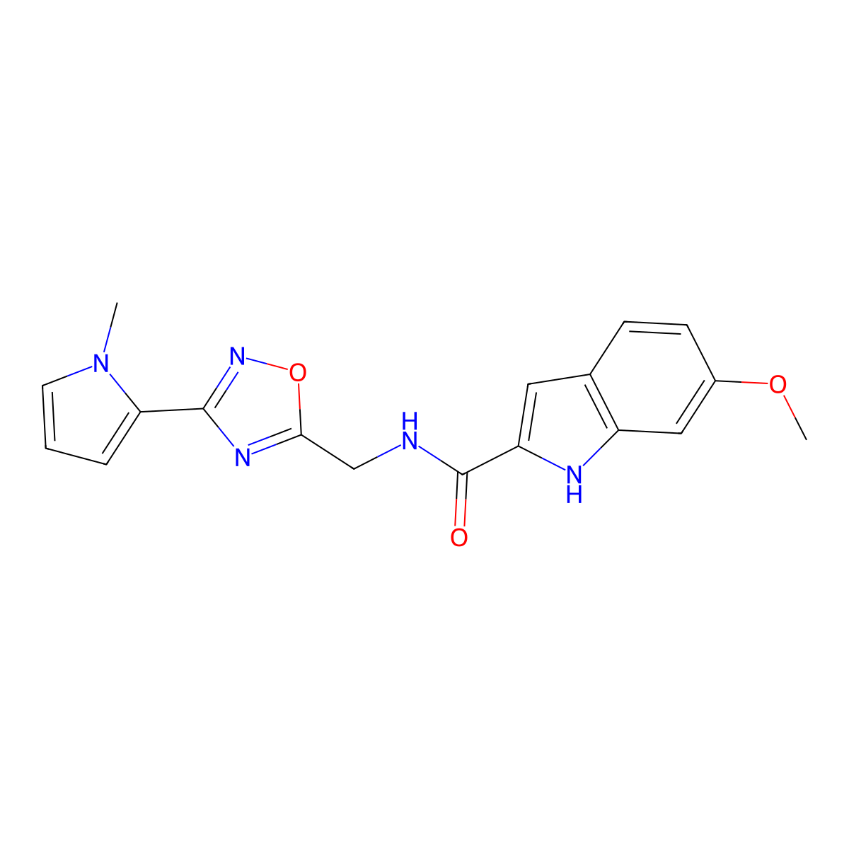 6-methoxy-N-{[3-(1-methyl-1H-pyrrol-2-yl)-1,2,4-oxadiazol-5-yl]methyl}-1H-indole-2-carboxamide molecular structure, CAS 2034508-56-8