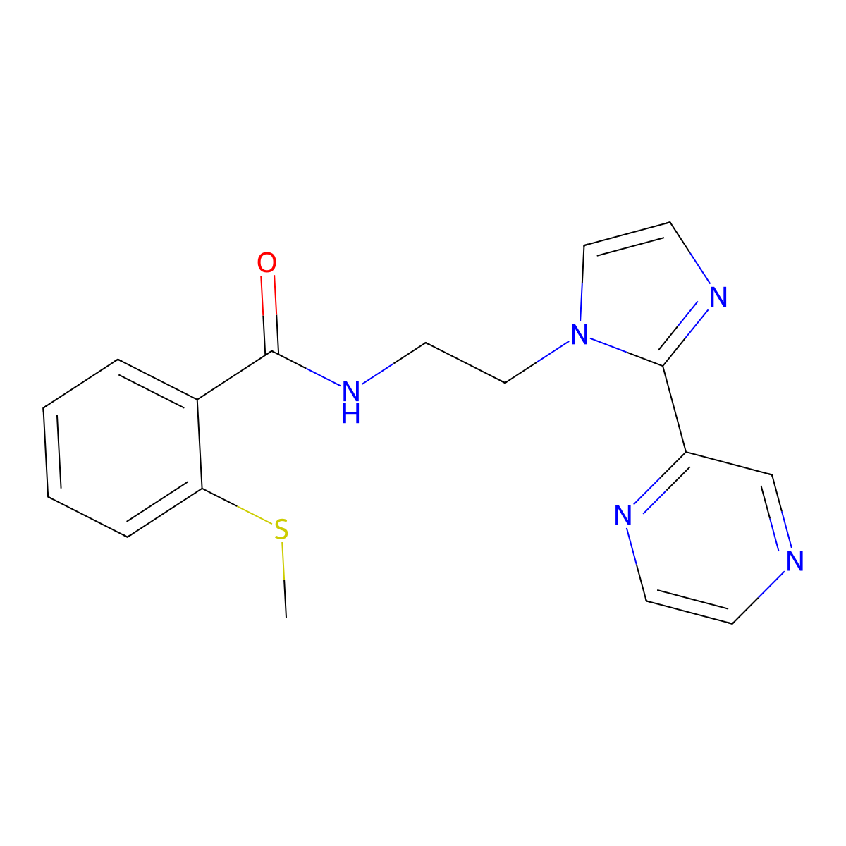 2-(methylthio)-N-(2-(2-(pyrazin-2-yl)-1H-imidazol-1-yl)ethyl)benzamide molecular structure, CAS 2034508-60-4