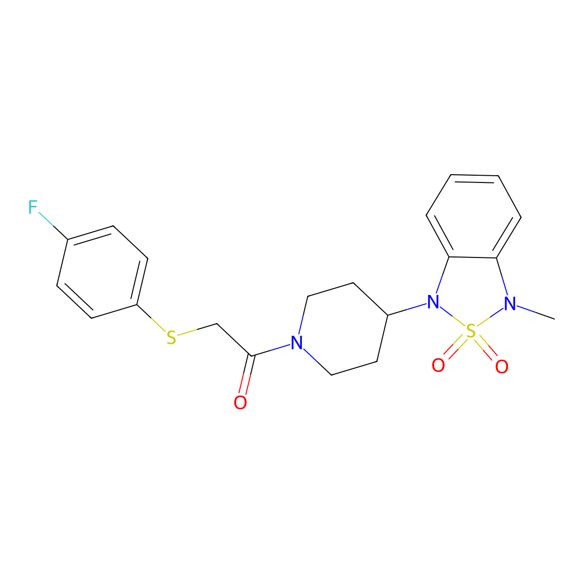 2-((4-fluorophenyl)thio)-1-(4-(3-methyl-2,2-dioxidobenzo[c][1,2,5]thiadiazol-1(3H)-yl)piperidin-1-yl)ethanone molecular structure, CAS 2034508-70-6