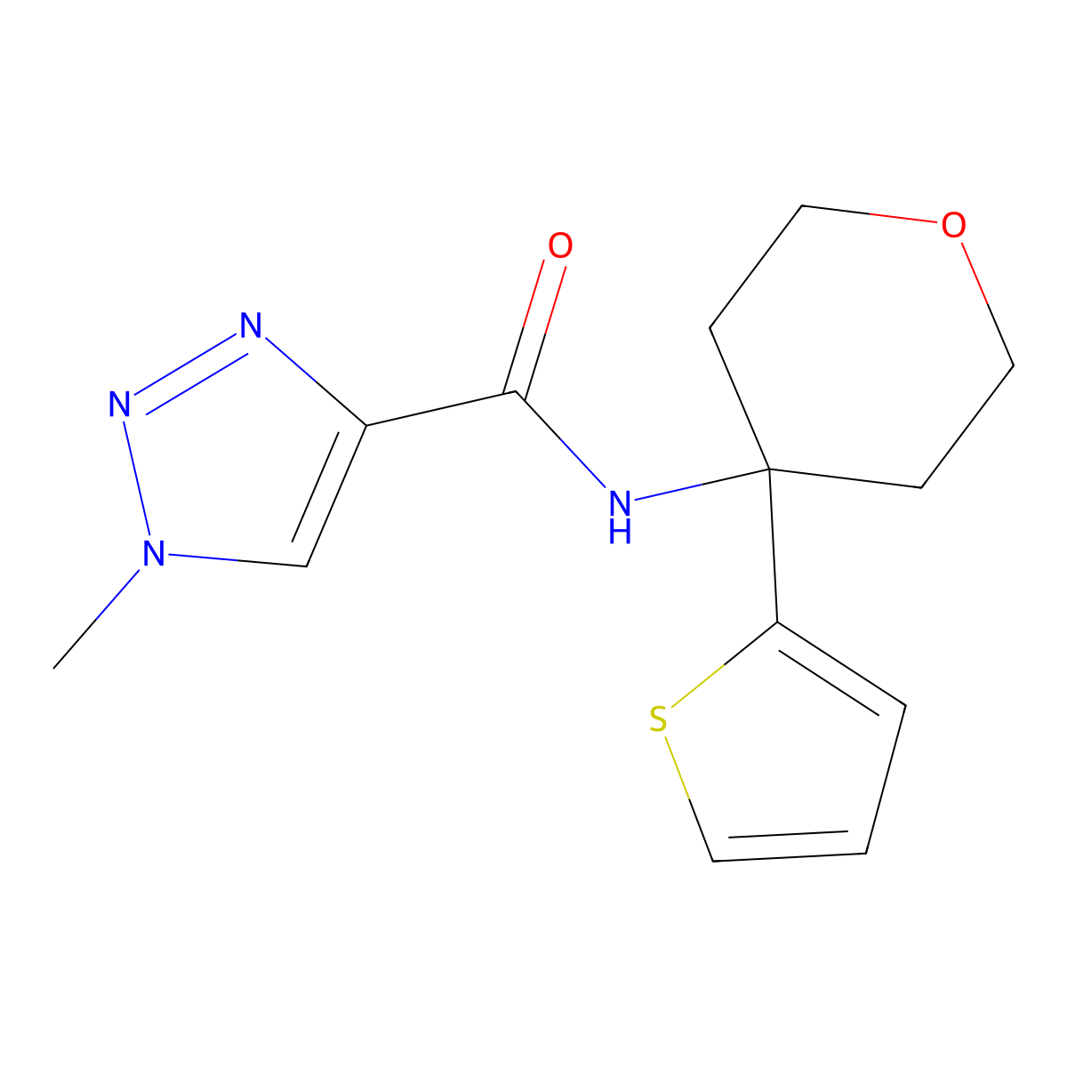 1-methyl-N-(4-(thiophen-2-yl)tetrahydro-2H-pyran-4-yl)-1H-1,2,3-triazole-4-carboxamide molecular structure, CAS 2034508-72-8