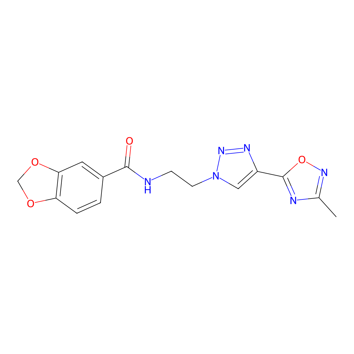 N-(2-(4-(3-methyl-1,2,4-oxadiazol-5-yl)-1H-1,2,3-triazol-1-yl)ethyl)benzo[d][1,3]dioxole-5-carboxamide molecular structure, CAS 2034508-75-1