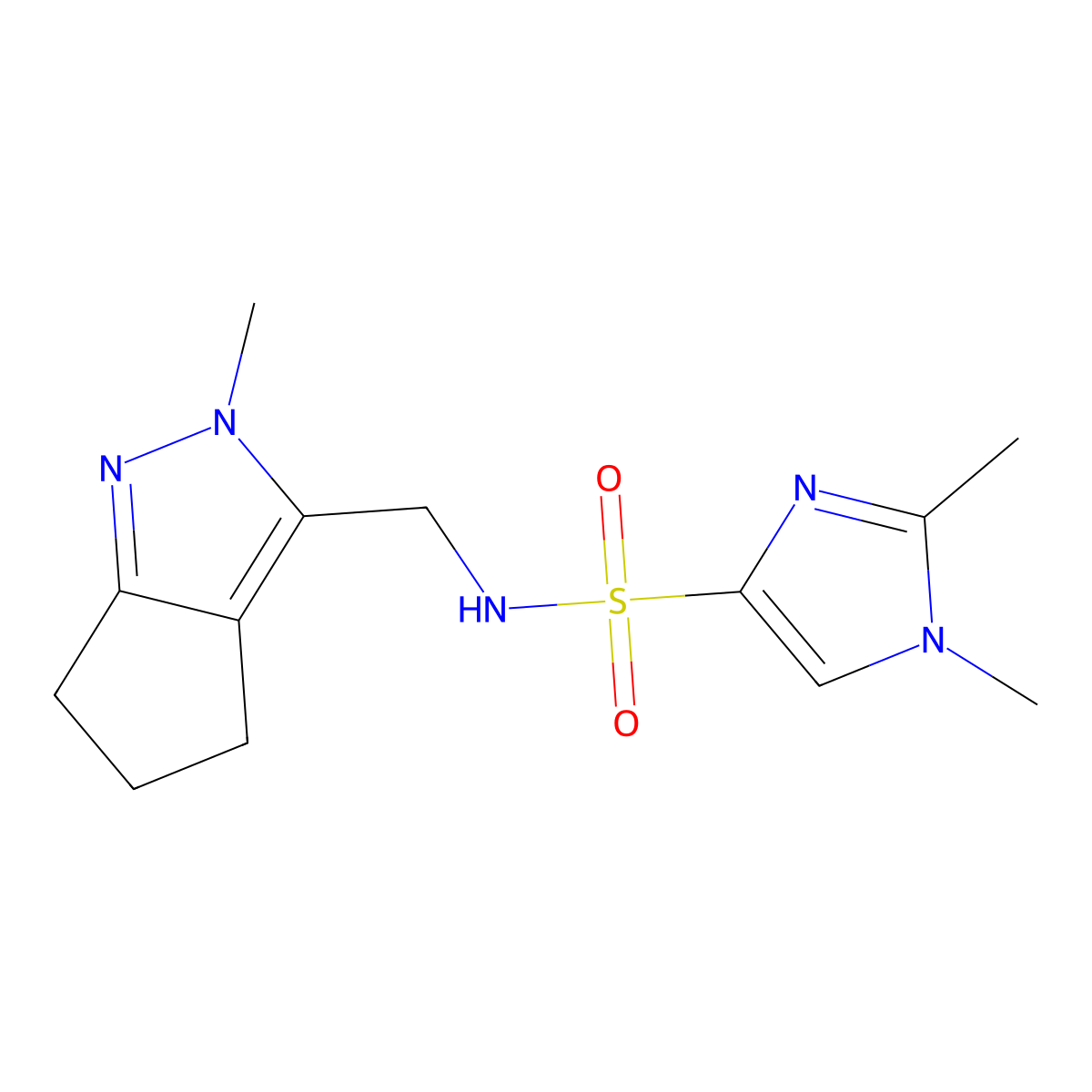 1,2-dimethyl-N-((2-methyl-2,4,5,6-tetrahydrocyclopenta[c]pyrazol-3-yl)methyl)-1H-imidazole-4-sulfonamide molecular structure, CAS 2034508-80-8
