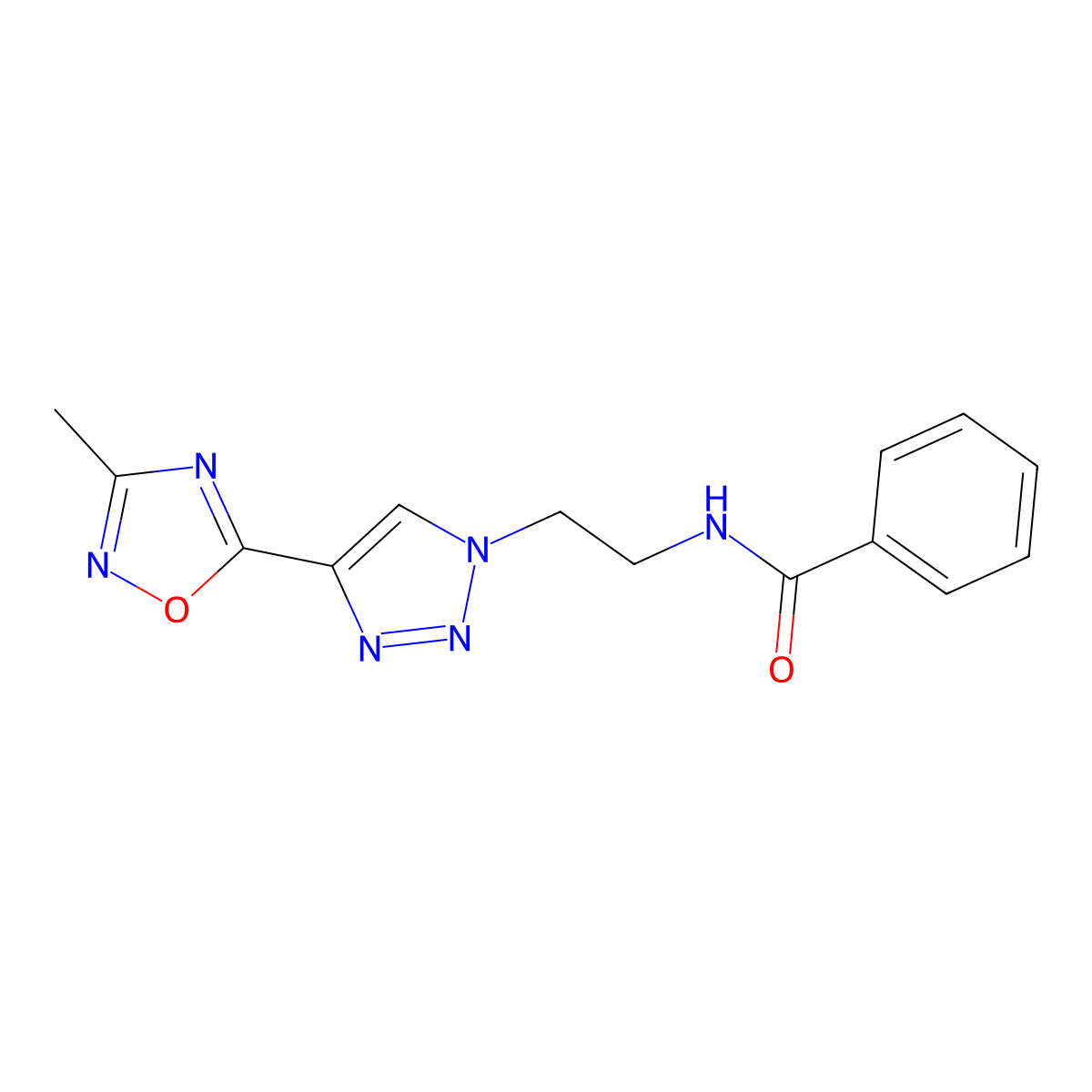 N-(2-(4-(3-methyl-1,2,4-oxadiazol-5-yl)-1H-1,2,3-triazol-1-yl)ethyl)benzamide molecular structure, CAS 2034508-82-0