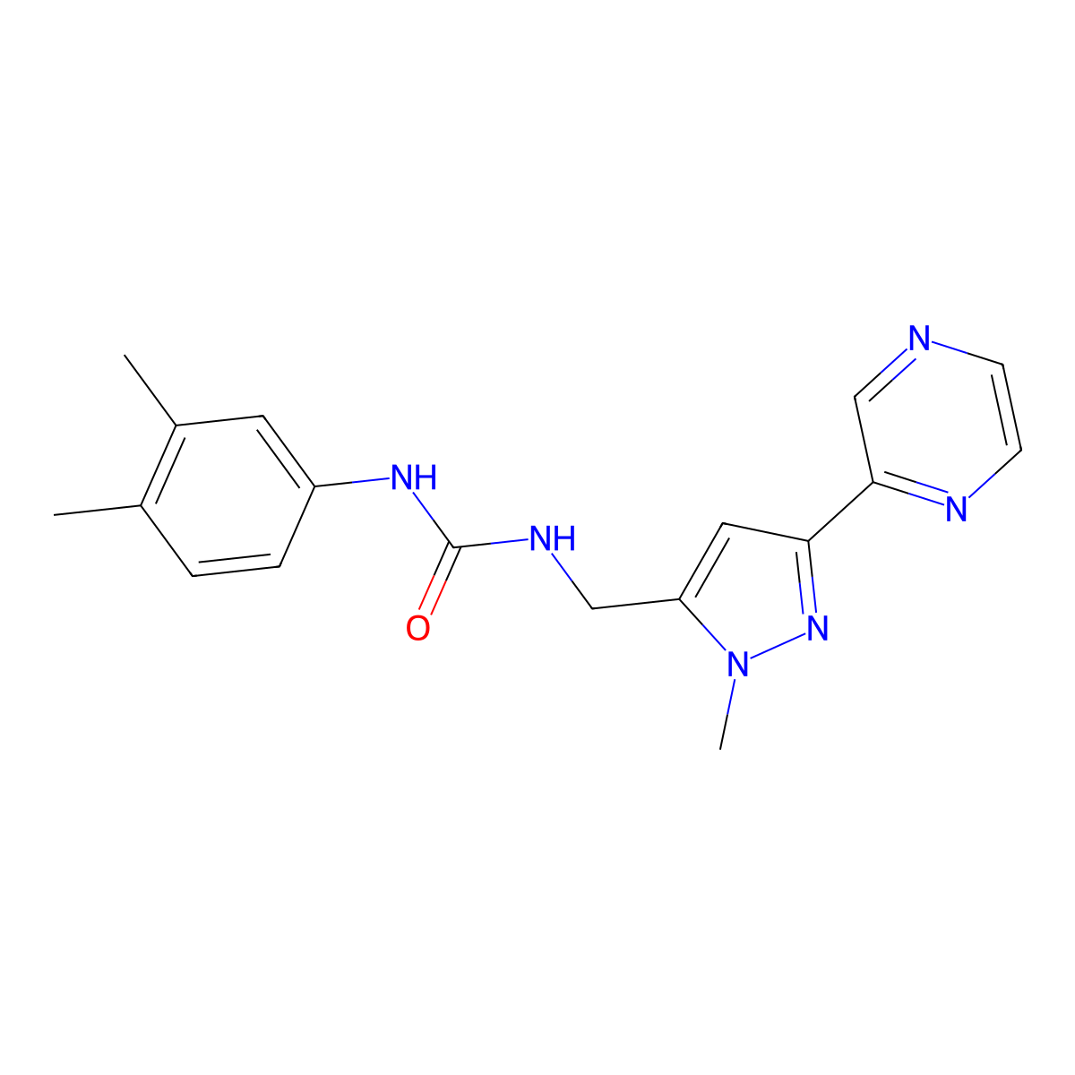 1-(3,4-dimethylphenyl)-3-{[1-methyl-3-(pyrazin-2-yl)-1H-pyrazol-5-yl]methyl}urea molecular structure, CAS 2034508-86-4