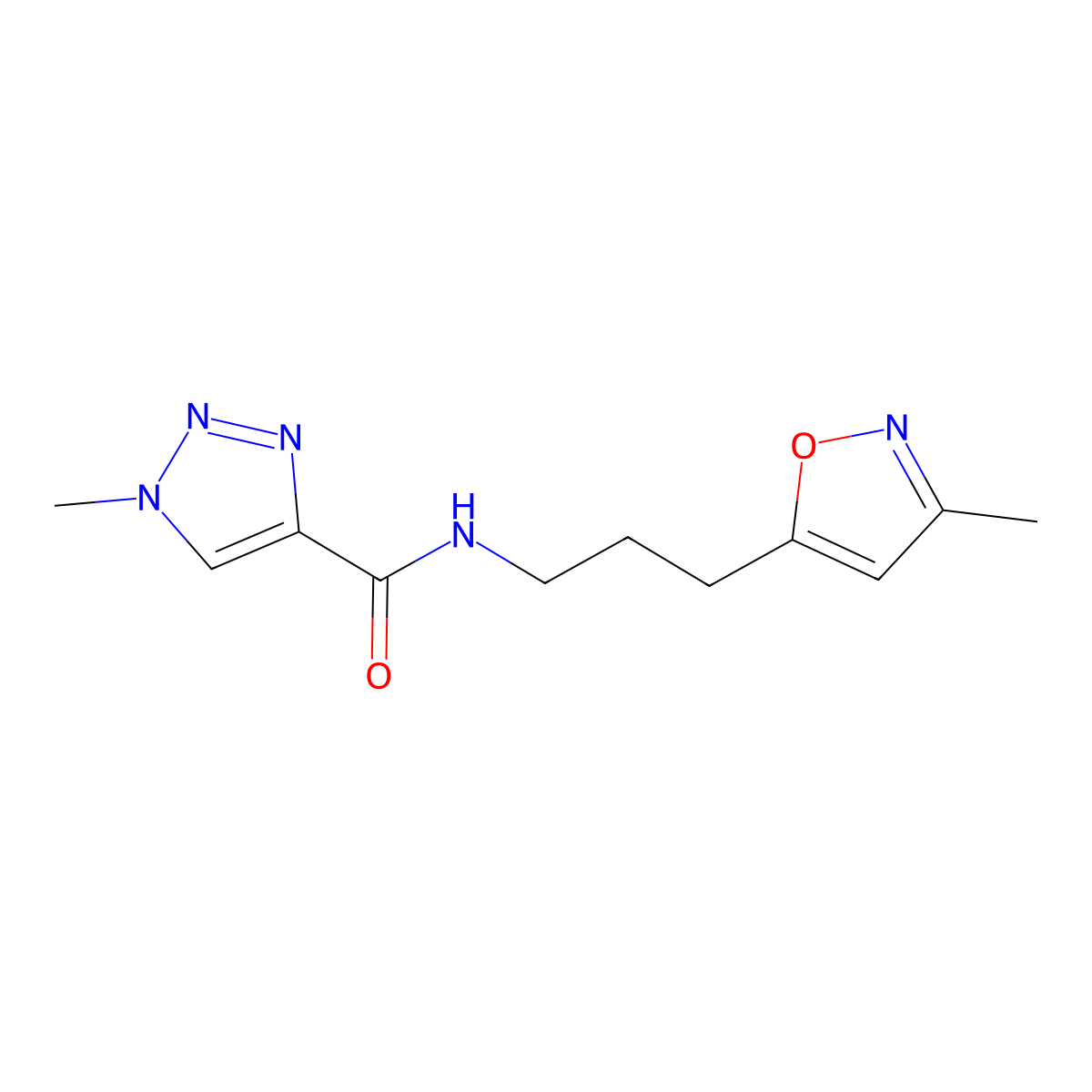 1-methyl-N-(3-(3-methylisoxazol-5-yl)propyl)-1H-1,2,3-triazole-4-carboxamide molecular structure, CAS 2034508-87-5