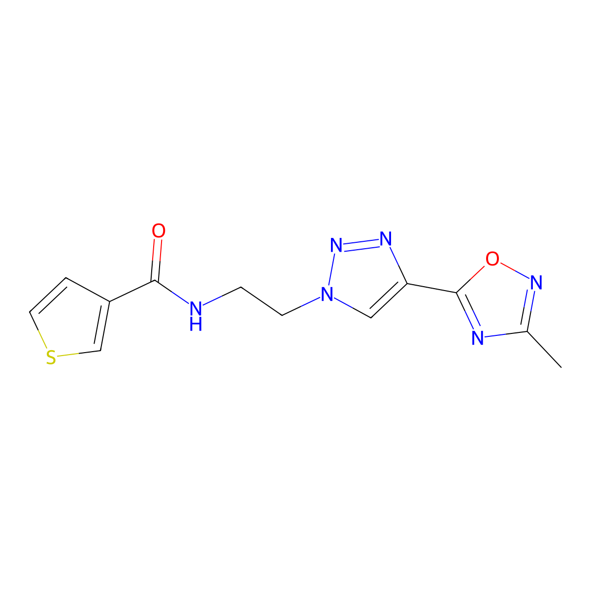N-(2-(4-(3-methyl-1,2,4-oxadiazol-5-yl)-1H-1,2,3-triazol-1-yl)ethyl)thiophene-3-carboxamide molecular structure, CAS 2034508-91-1