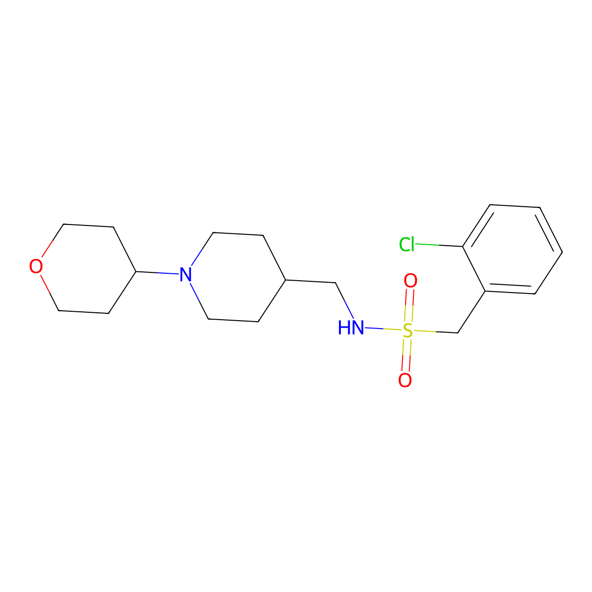 1-(2-chlorophenyl)-N-((1-(tetrahydro-2H-pyran-4-yl)piperidin-4-yl)methyl)methanesulfonamide molecular structure, CAS 2034508-95-5
