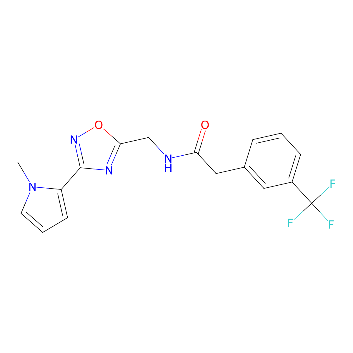 N-{[3-(1-methyl-1H-pyrrol-2-yl)-1,2,4-oxadiazol-5-yl]methyl}-2-[3-(trifluoromethyl)phenyl]acetamide molecular structure, CAS 2034508-98-8