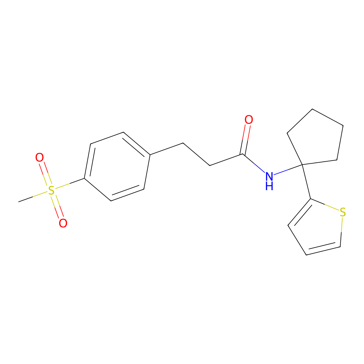 3-(4-(methylsulfonyl)phenyl)-N-(1-(thiophen-2-yl)cyclopentyl)propanamide molecular structure, CAS 2034509-01-6