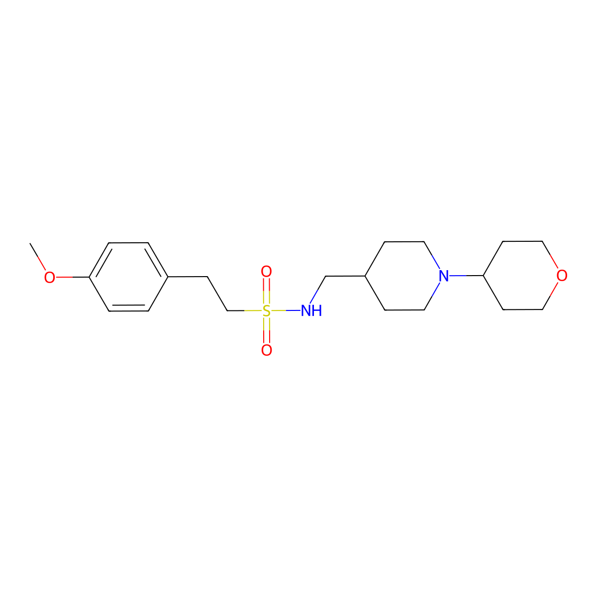 2-(4-methoxyphenyl)-N-((1-(tetrahydro-2H-pyran-4-yl)piperidin-4-yl)methyl)ethanesulfonamide molecular structure, CAS 2034509-06-1