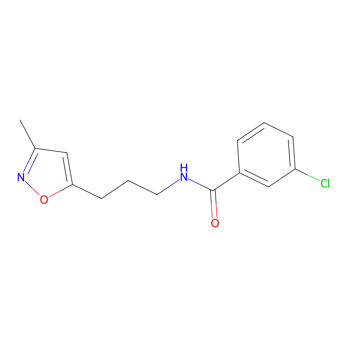 3-chloro-N-(3-(3-methylisoxazol-5-yl)propyl)benzamide molecular structure, CAS 2034509-12-9