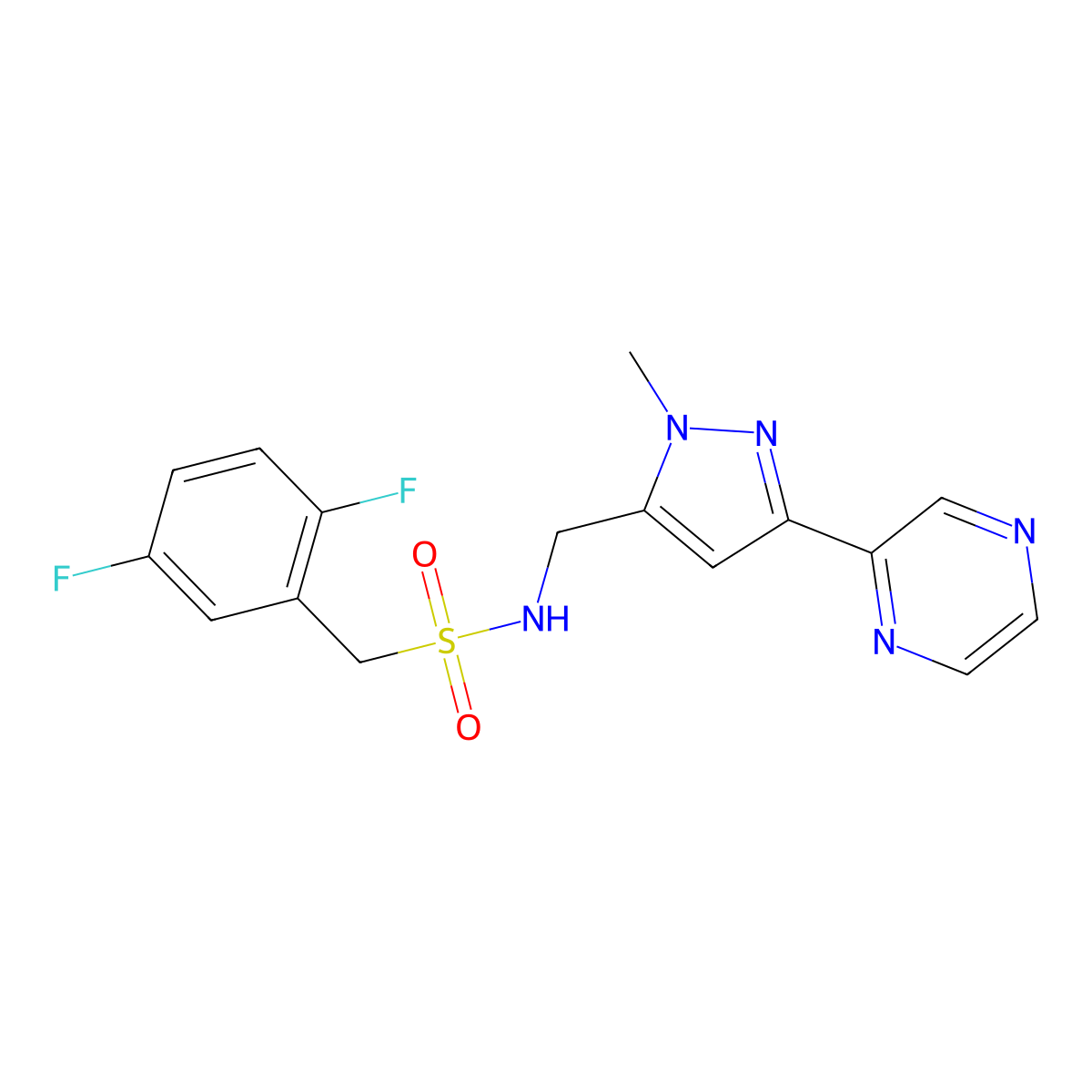1-(2,5-difluorophenyl)-N-{[1-methyl-3-(pyrazin-2-yl)-1H-pyrazol-5-yl]methyl}methanesulfonamide molecular structure, CAS 2034509-14-1