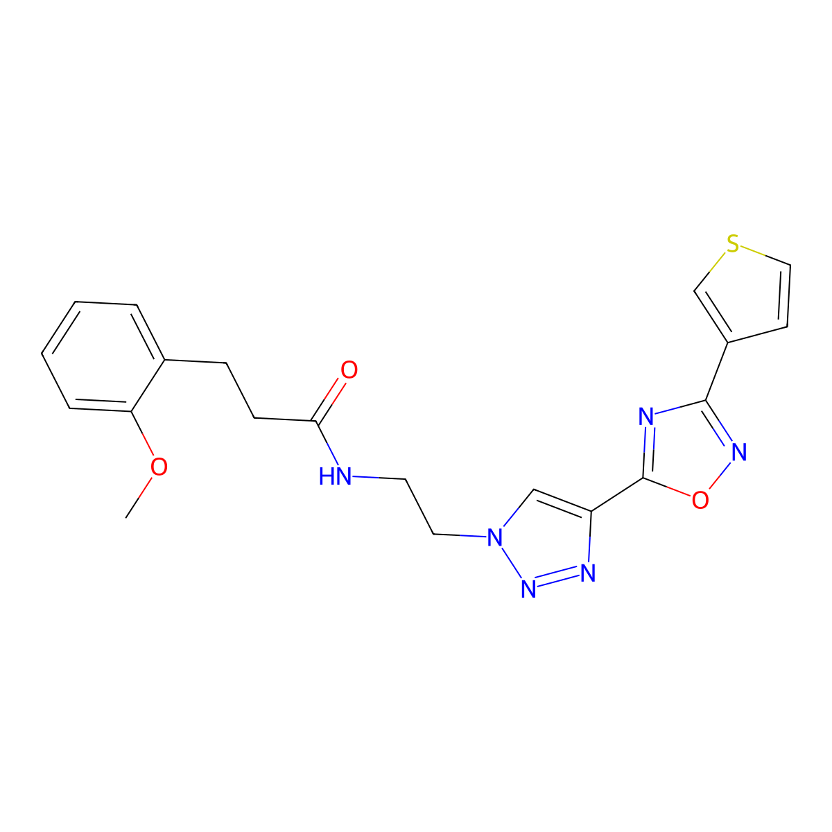 3-(2-methoxyphenyl)-N-(2-(4-(3-(thiophen-3-yl)-1,2,4-oxadiazol-5-yl)-1H-1,2,3-triazol-1-yl)ethyl)propanamide molecular structure, CAS 2034509-15-2