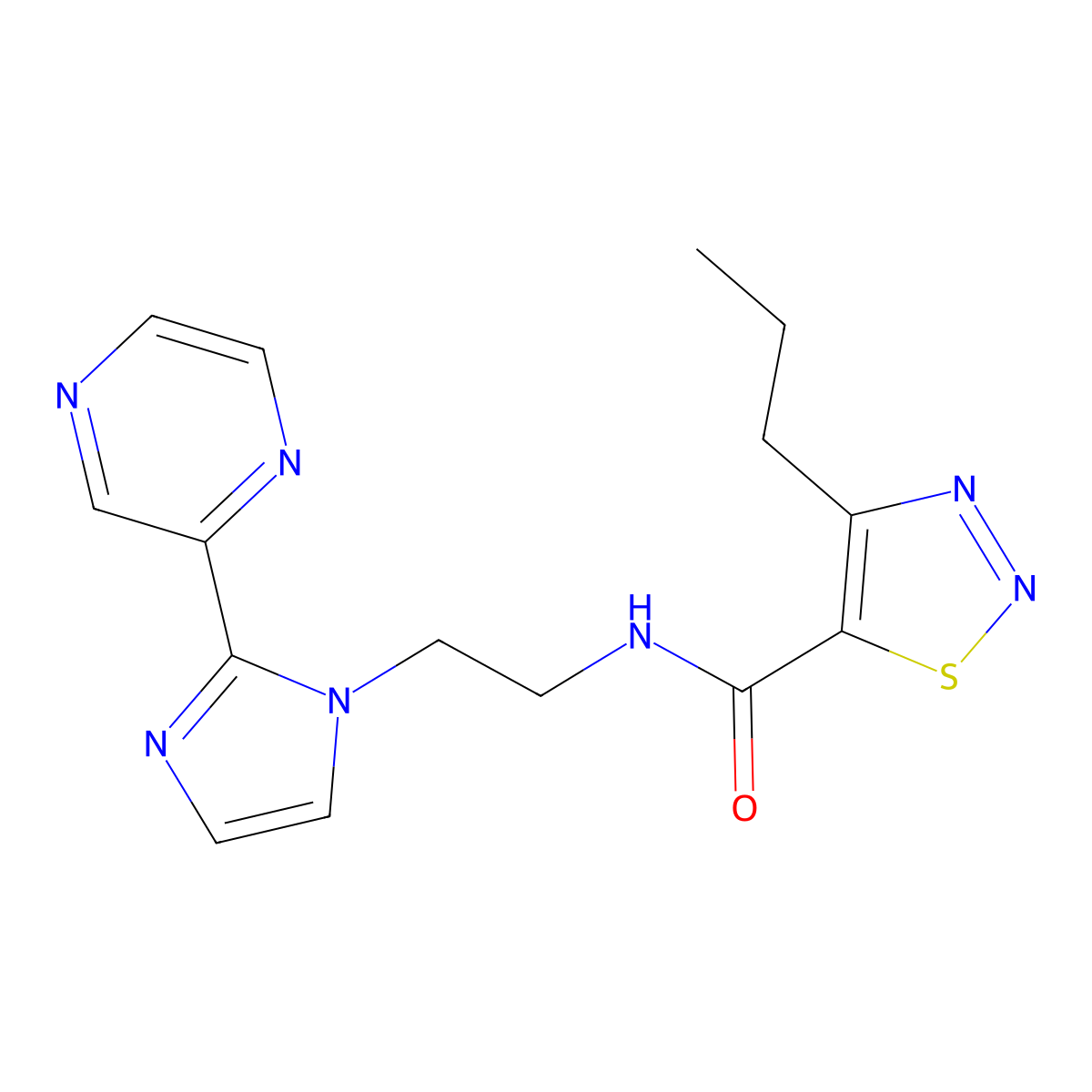 4-propyl-N-(2-(2-(pyrazin-2-yl)-1H-imidazol-1-yl)ethyl)-1,2,3-thiadiazole-5-carboxamide molecular structure, CAS 2034509-16-3