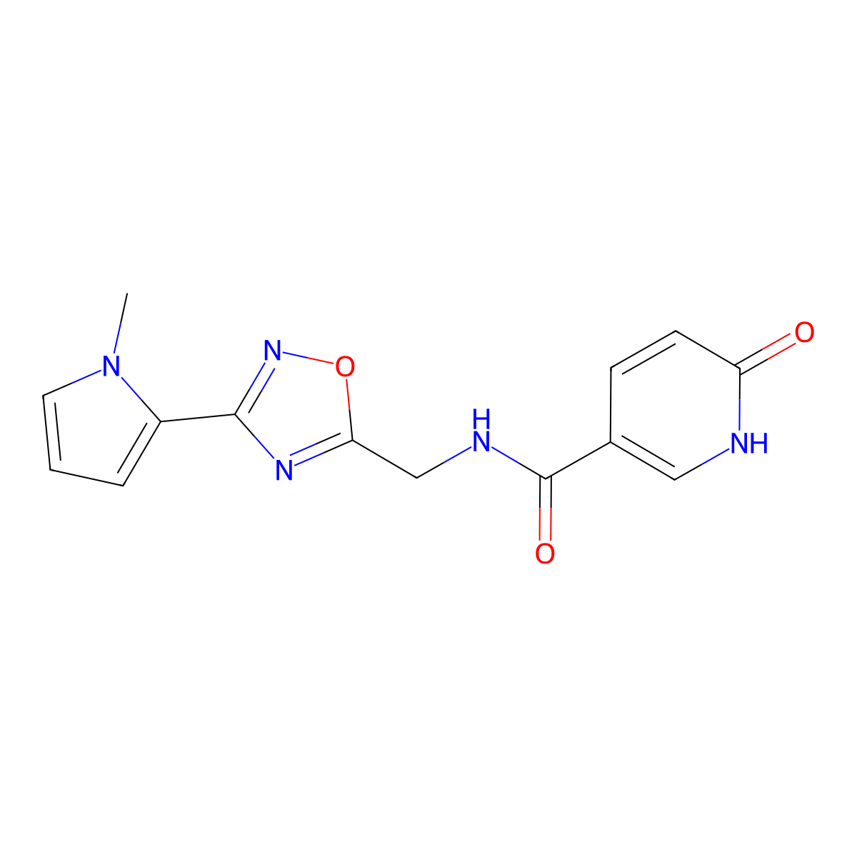 N-((3-(1-methyl-1H-pyrrol-2-yl)-1,2,4-oxadiazol-5-yl)methyl)-6-oxo-1,6-dihydropyridine-3-carboxamide molecular structure, CAS 2034509-19-6