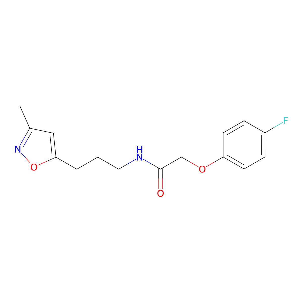 2-(4-fluorophenoxy)-N-(3-(3-methylisoxazol-5-yl)propyl)acetamide molecular structure, CAS 2034509-24-3