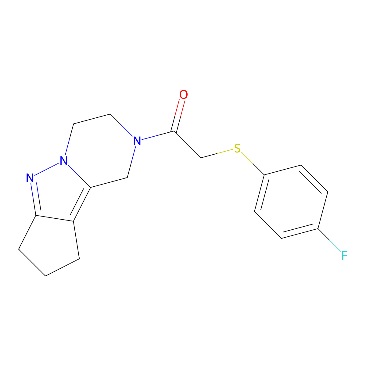 2-[(4-Fluorophenyl)sulfanyl]-1-{7,8,11-triazatricyclo[6.4.0.0^{2,6}]dodeca-1,6-dien-11-yl}ethan-1-one molecular structure, CAS 2034509-28-7