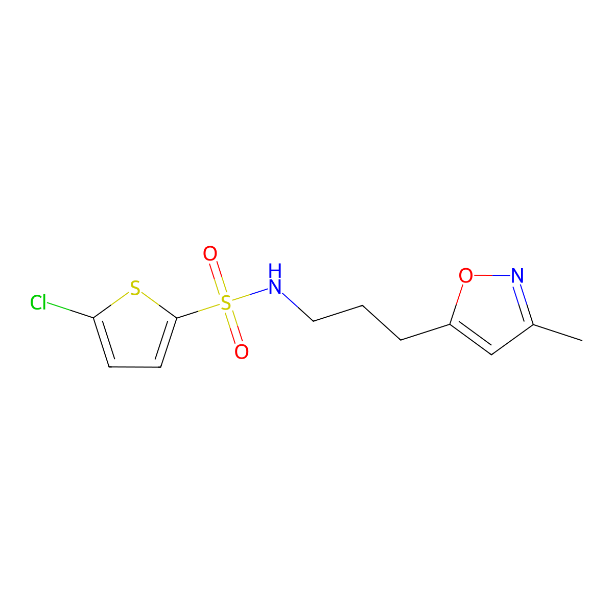 5-chloro-N-(3-(3-methylisoxazol-5-yl)propyl)thiophene-2-sulfonamide molecular structure, CAS 2034509-30-1