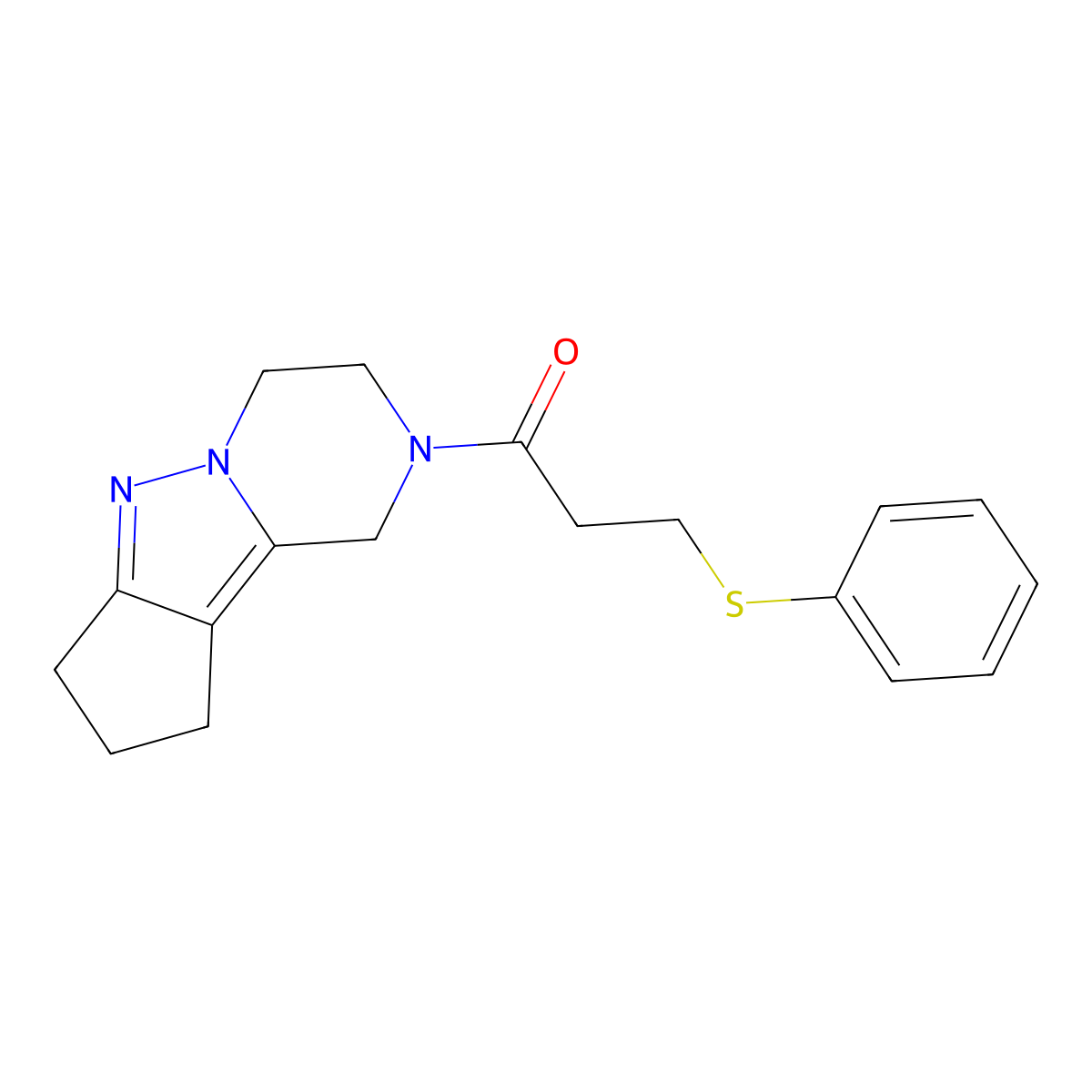 3-(Phenylsulfanyl)-1-{7,8,11-triazatricyclo[6.4.0.0^{2,6}]dodeca-1,6-dien-11-yl}propan-1-one molecular structure, CAS 2034509-37-8
