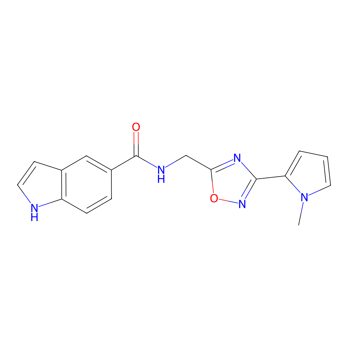 N-{[3-(1-methyl-1H-pyrrol-2-yl)-1,2,4-oxadiazol-5-yl]methyl}-1H-indole-5-carboxamide molecular structure, CAS 2034509-38-9