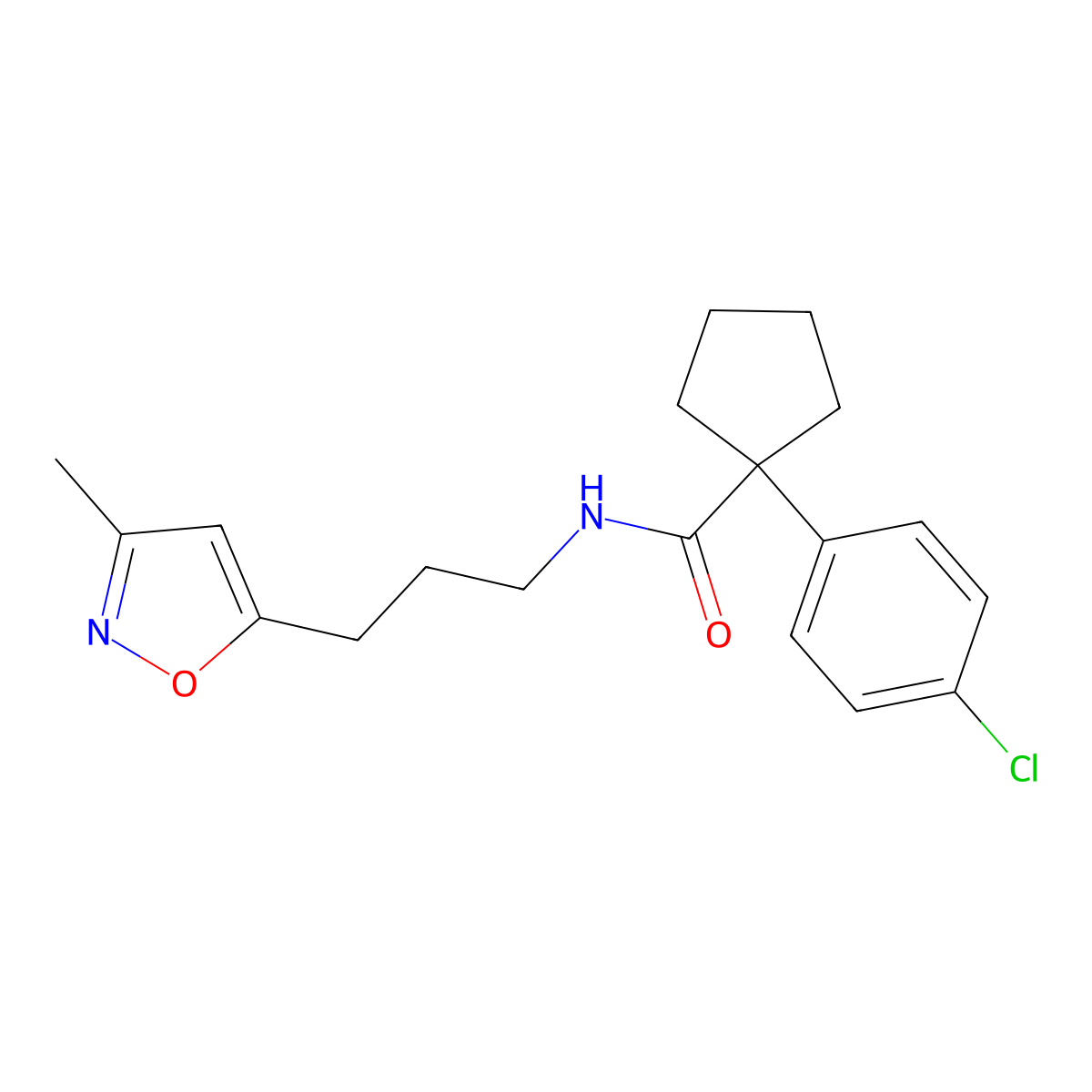 1-(4-chlorophenyl)-N-(3-(3-methylisoxazol-5-yl)propyl)cyclopentanecarboxamide molecular structure, CAS 2034509-39-0