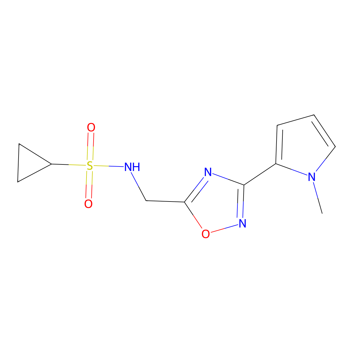 N-{[3-(1-methyl-1H-pyrrol-2-yl)-1,2,4-oxadiazol-5-yl]methyl}cyclopropanesulfonamide molecular structure, CAS 2034509-45-8