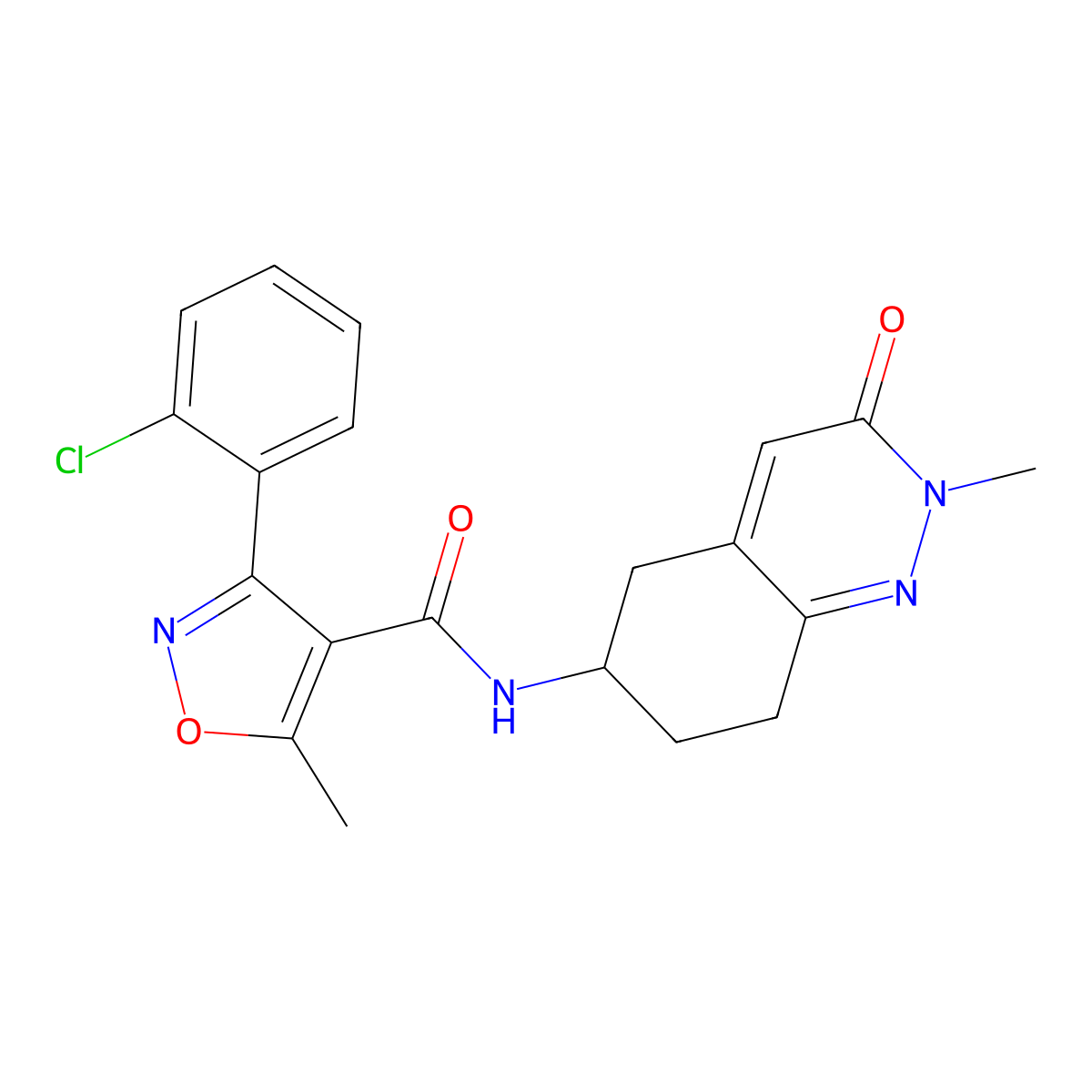 3-(2-chlorophenyl)-5-methyl-N-(2-methyl-3-oxo-2,3,5,6,7,8-hexahydrocinnolin-6-yl)isoxazole-4-carboxamide molecular structure, CAS 2034509-46-9